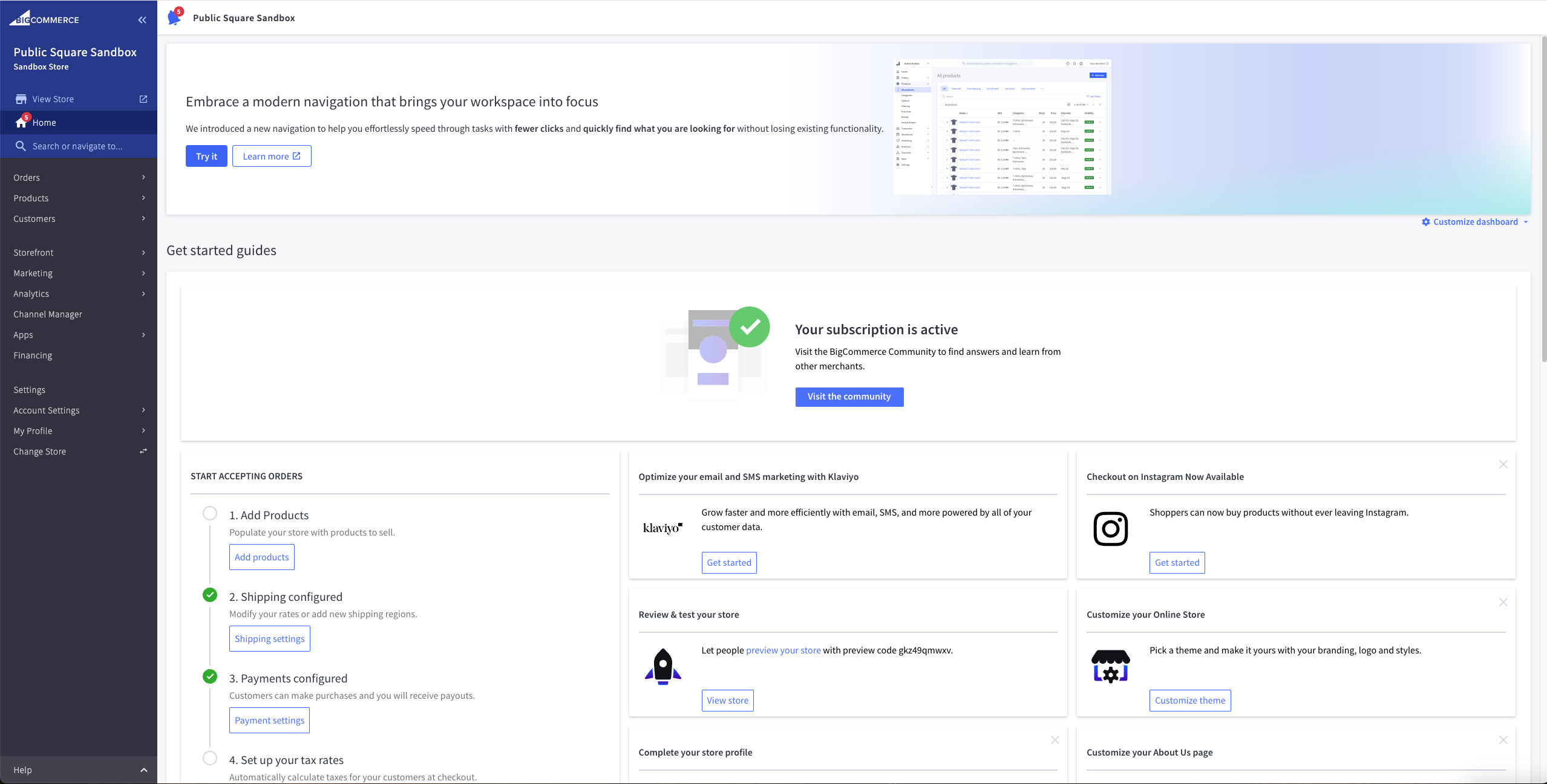 BigCommerce Merchant Dashboard