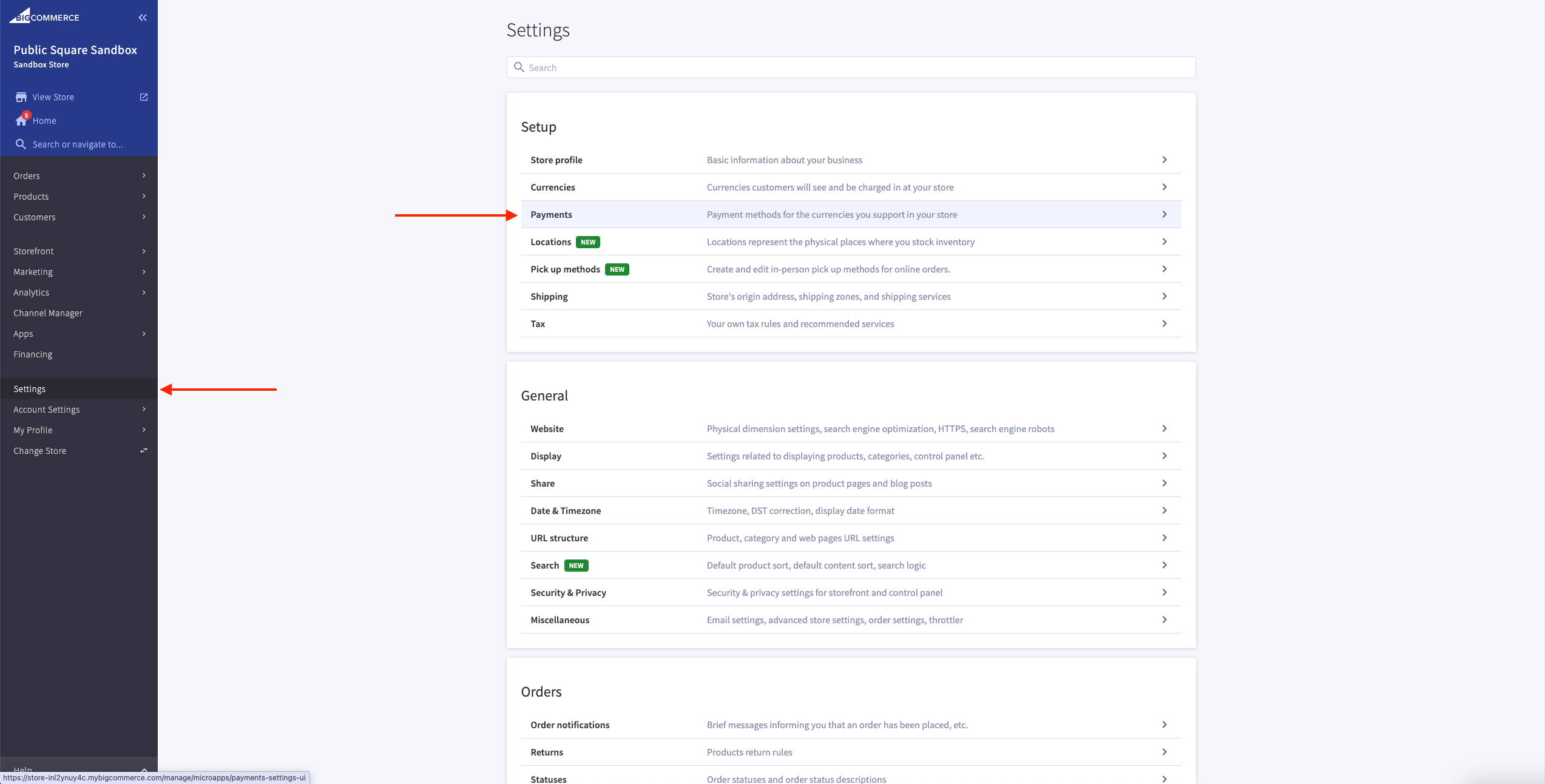 BigCommerce Merchant Payment Settings