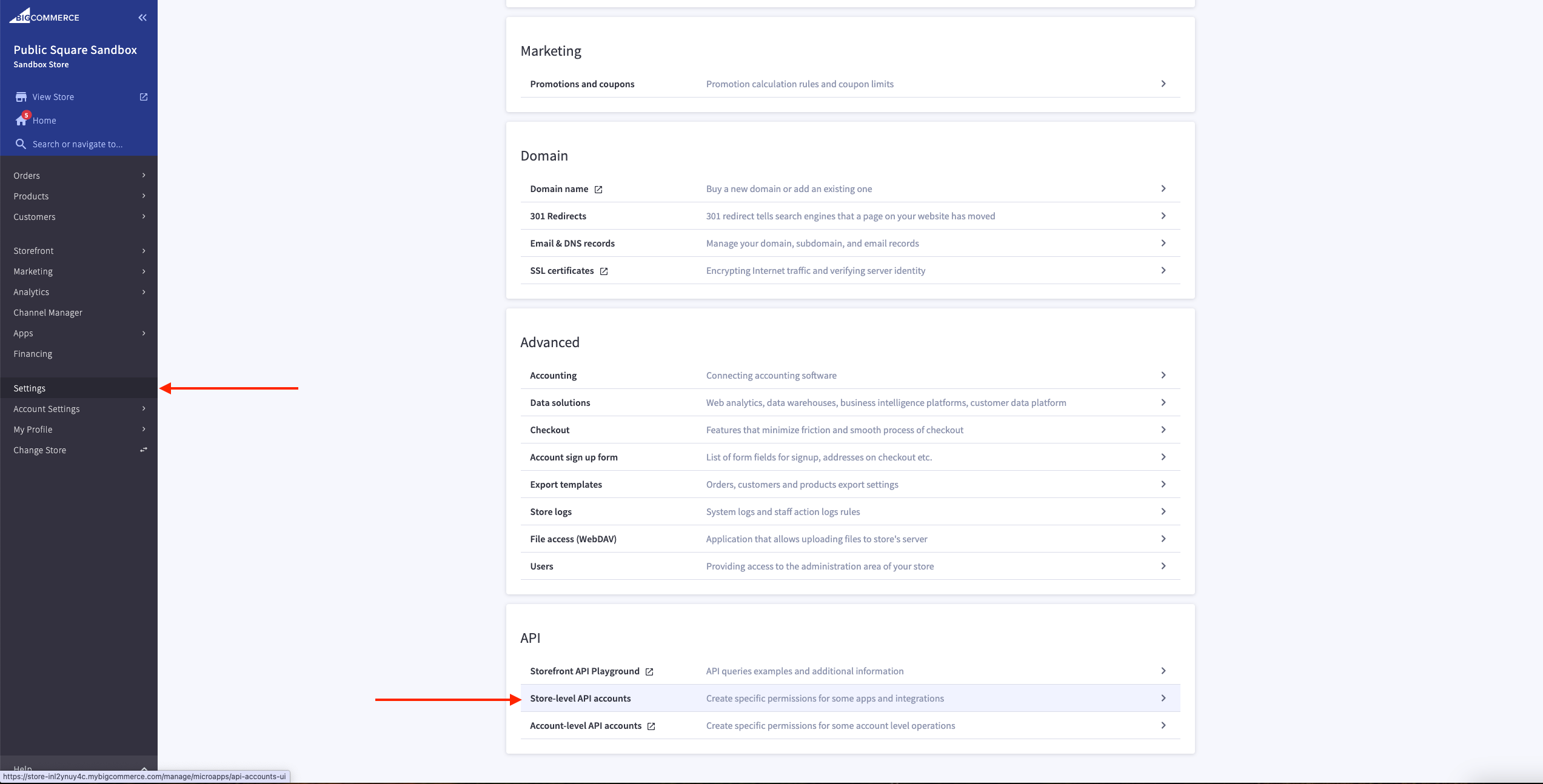 BigCommerce Merchant Settings